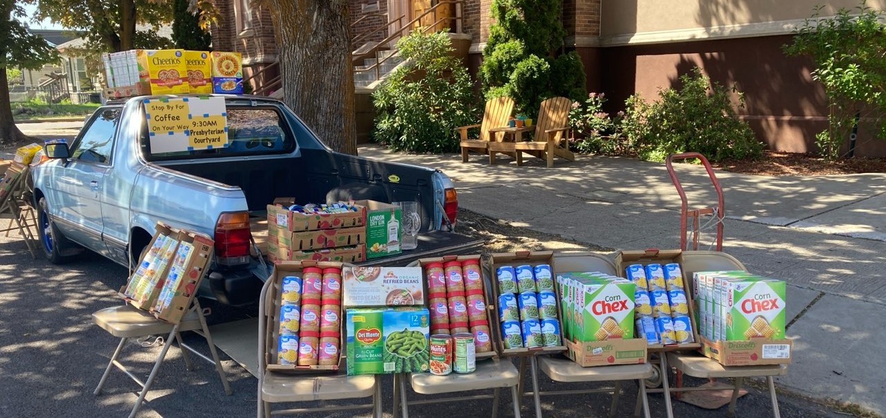 We Fill the BRAT with canned food on First Sundays for the Cashmere Food Bank.